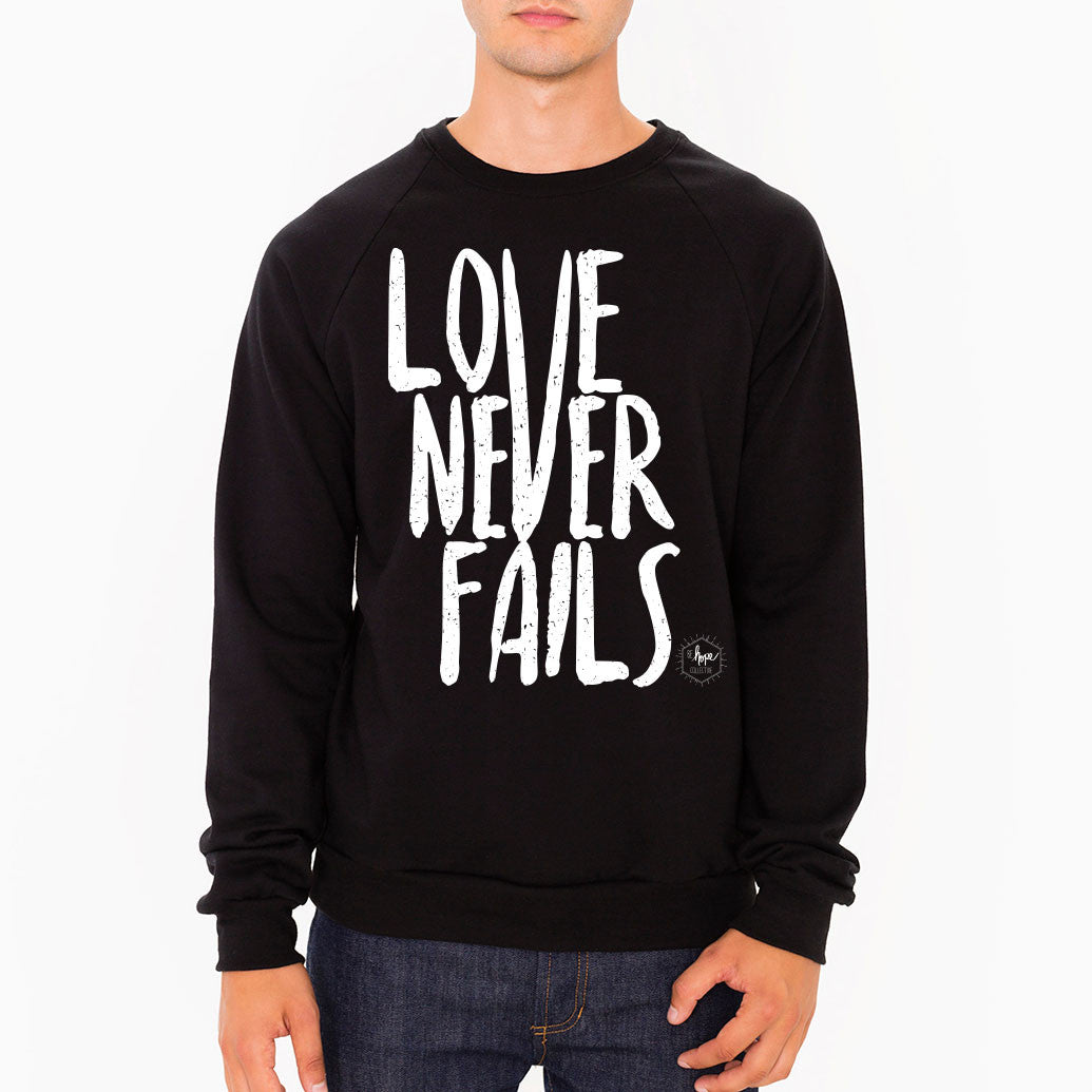 Love Never Fails Unisex California Fleece Raglan Sweater